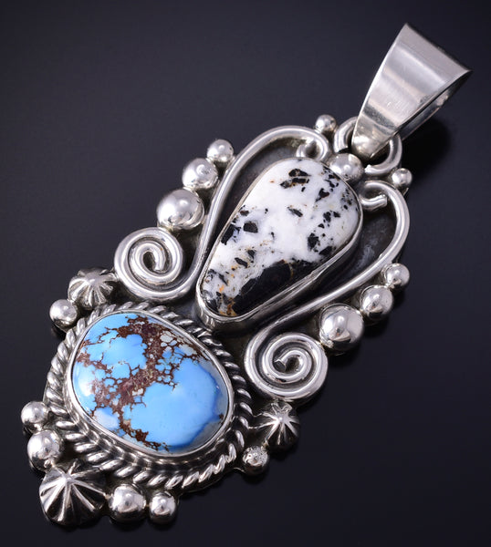 Silver & Golden Hills Turquoise White Buffalo Navajo Pendant - Erick Begay 5H03H