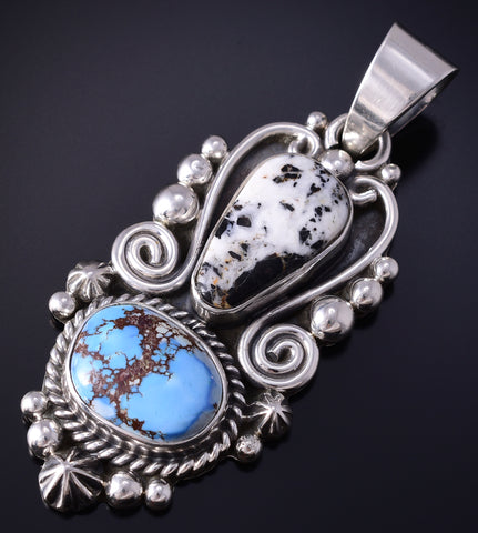 Silver & Golden Hills Turquoise White Buffalo Navajo Pendant - Erick Begay 5H03H