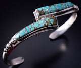 Silver & Turquoise Navajo Inlay Connection Bracelet 5F04P