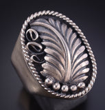 Size 10-1/2 Silver Eagle Feather Navajo Men's Ring by Genevieve Burnside 5L05P
