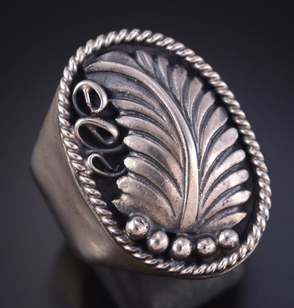 Size 10-1/2 Silver Eagle Feather Navajo Men's Ring by Genevieve Burnside 5L05P