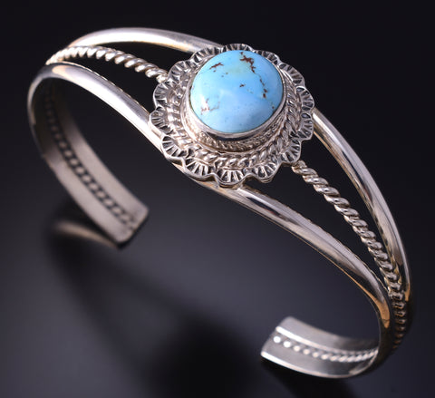 Silver & Golden Hills Turquoise Navajo Handmade Bracelet Thomas Francisco 5J18T