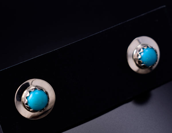 Turquoise - Navajo Handmade Sterling Silver Post Earrings by Juanita Manygoats - 6J31B