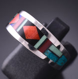 Size 6-3/4 Silver Multistone Navajo Inlay Ring by Jim Harrison 4C13O