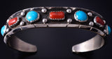 Sterling & Turquoise Coral Navajo Handmade Bracelet by Reed Charley 5J18K