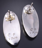 Silver & Turquoise Navajo Basket Design Earrings by Felix Perry 5G18E