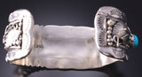 Silver & Kingman Turquoise Navajo Handmade Bracelet by Clarence Long 6F09E
