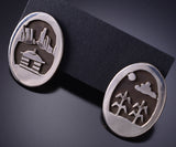 Silver Navajo Beauty Way and Land Earrings by Ravis Henry 6D20R