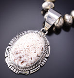 Vintage Silver & White Buffalo Turquoise Navajo Handmade Pendant by R. Hoskie 6D28O