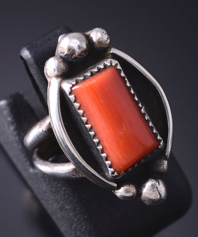 Size 2-1/4 Vintage Silver & Mediterranean Coral Navajo Ring 6B14Y
