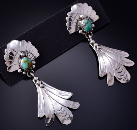 Silver & Turquoise Navajo Handstamped Earrings by Genevieve Francisco 5G16G