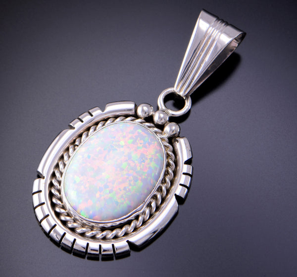 Silver & Opal Navajo Handmade Pendant by Samuel Yellowhair 3D06O