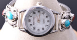 Silver & Turquoise w/ Coral Navajo Feathers Watch by Jeanette Saunders 6H31O