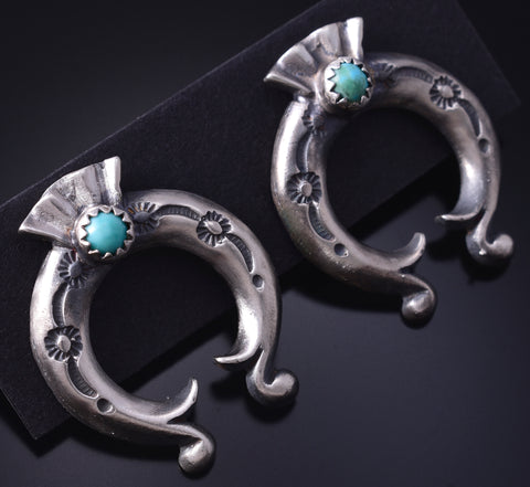 Silver & Turquoise Navajo Handmade Horseshoe Earrings by Adrienne Gordon 5G16R