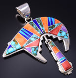 Silver & Turquoise Multistone Navajo Inlay Bear Pendant by Aldora Henry 5L13H
