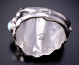 Size 11-1/2 Silver & Turquoise Navajo Handmade Buffalo Roam Men's Ring RB 6D27K