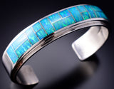 Preowned - Silver & Fire Opal Navajo Inlay Bracelet by Sunburst Handcrafts J23M