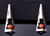 Silver & Coral Navajo Handmade Shadow Earrings by Felix Perry 6F17W