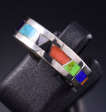 Size 5-1/2 Silver Multistone Navajo All Around Inlay Ring by Rose Ann Long 5L25S