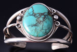 Vintage Silver & Turquoise Navajo Handmade Open Face Bracelet 6B14O