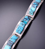 Silver & Turquoise Navajo Inlay Link Bracelet by Chris Tom 4E18F