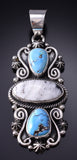 Silver & Golden Hills Turquoise White Buffalo Navajo Pendant Erick Begay 6C02N
