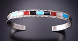 Silver & Turquoise Multistone Zuni Inlay Bracelet by Jessica Chavez 3F12G