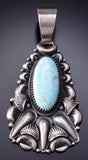 Silver & Dry Creek Turquoise Navajo Bear Claw Style Pendant Derrick Gordon 6H25P