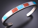 Vintage Silver & Turquoise Multistone Navajo Inlay Bracelet 6H31H