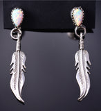 Silver & Opal Navajo Handmade Eagle Feather Earrings - Robertson Morrison 6D27Y