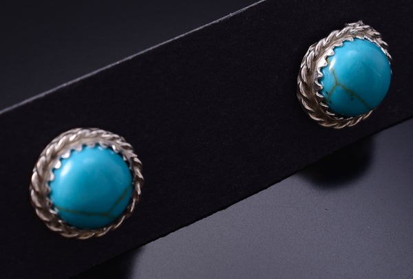 Silver & Kingman Turquoise Navajo Handmade Post Earrings by Esther White 6F17Z
