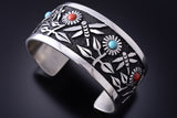 Turquoise & Coral Navajo Handmade Dragonflies Bracelet by Philbert Begay 3J30C