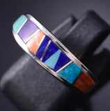 Size 6-1/2 Silver & Turquoise Multistone Navajo Inlay Ring - Rose Ann Long 5L10J