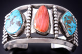 Vintage Silver & Turquoise w/ Spiny Oyster Shell Navajo Bracelet 6D28A