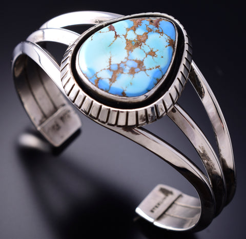 Silver & Golden Hills Turquoise Navajo Handmade Bracelet by Erick Begay 6J23L