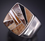 Size 12-3/4 Silver & Tiger Eye Multistone Navajo Inlay Mens Ring Bessie Johnson 5L05M