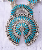 Silver & Turquoise Navajo Squash Blossom Necklace Earring Set Kyle Wilson 6H06Q