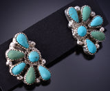 Silver & Kingman Turquoise Zuni Handmade Fan Earrings by Alicia Wilson 6F17S