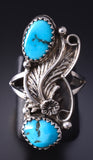 Size 5-1/4 Silver & Kingman Turquoise Feather Navajo Ring by William Begay 5L07J