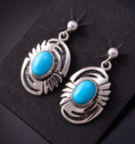 Silver & Turquoise Navajo Basket Design Earrings by Allen Lee 3B10D
