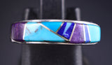 Size 8-1/2 Silver Multistone Navajo Inlay Ring by Evangeline David 5L25Q