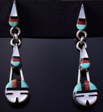 Silver & Turquoise Multistone Zuni Inlay Sunface Earrings 5F10V