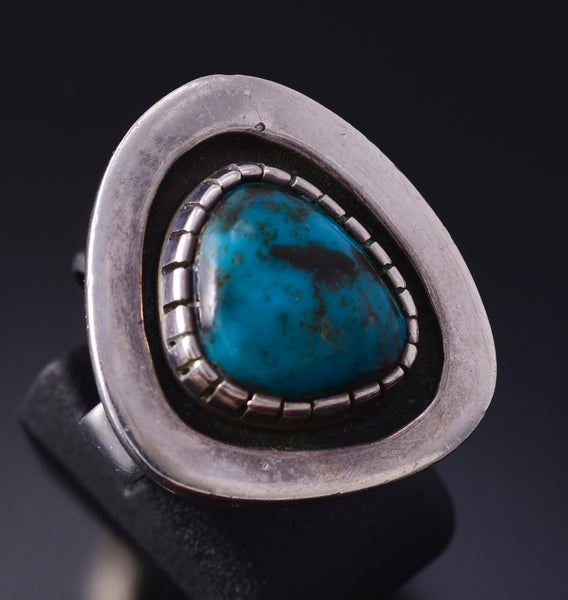 Vintage Size 5-1/2 Silver & Bisbee Turquoise Navajo Handmade Ring by Kee Yazzie 5K10T