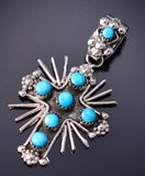 Silver & Turquoise Zuni Petit Point Cross Pendant by Verdi Booqua 6D27A