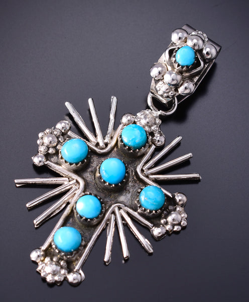 Silver & Turquoise Zuni Petit Point Cross Pendant by Verdi Booqua 6D27A