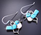 Silver & Turquoise & Mother of Pearl Zuni Inlay Birds Earrings by Stephen Lonjose 3J16U