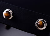 Tiger Eye Stone - Navajo Handmade Sterling Silver Post Earrings by Juanita Manygoats - 6J31C