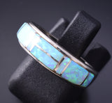 Size 5 Silver & Opal Navajo Inlay Ring by Elaine Sherman 5L07P