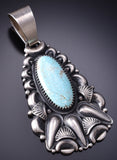 Silver & Dry Creek Turquoise Navajo Bear Claw Style Pendant Derrick Gordon 6H25P