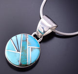 Silver & Turquoise Navajo Inlay Round Pendant by TSF 3L08R